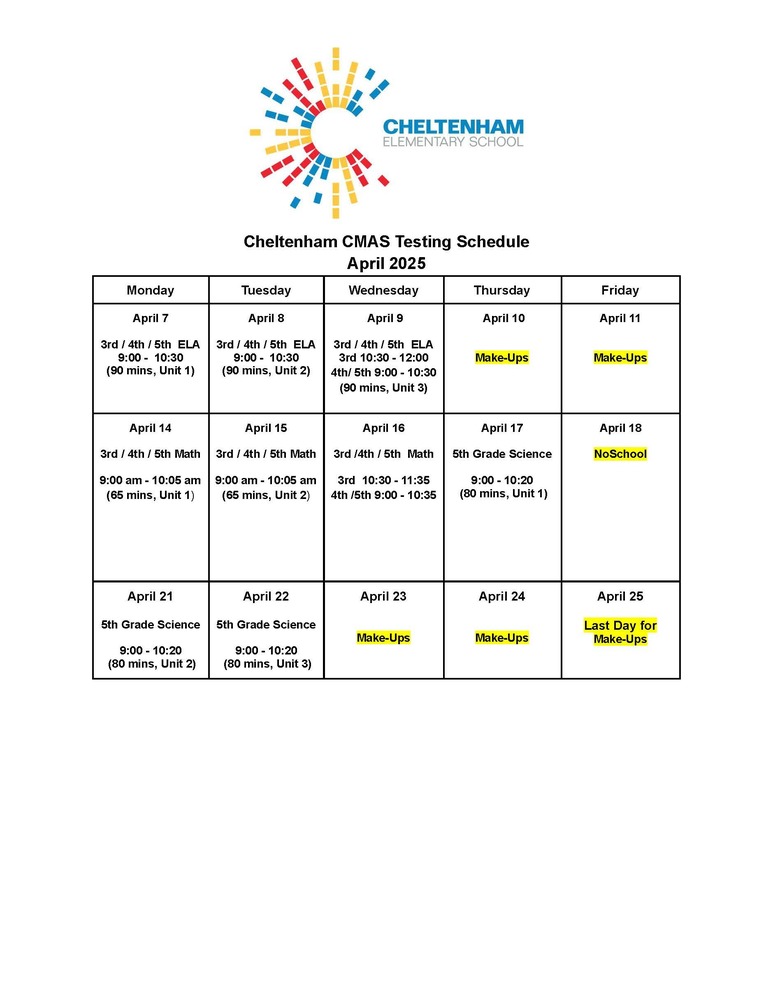 CMAS testing schedule