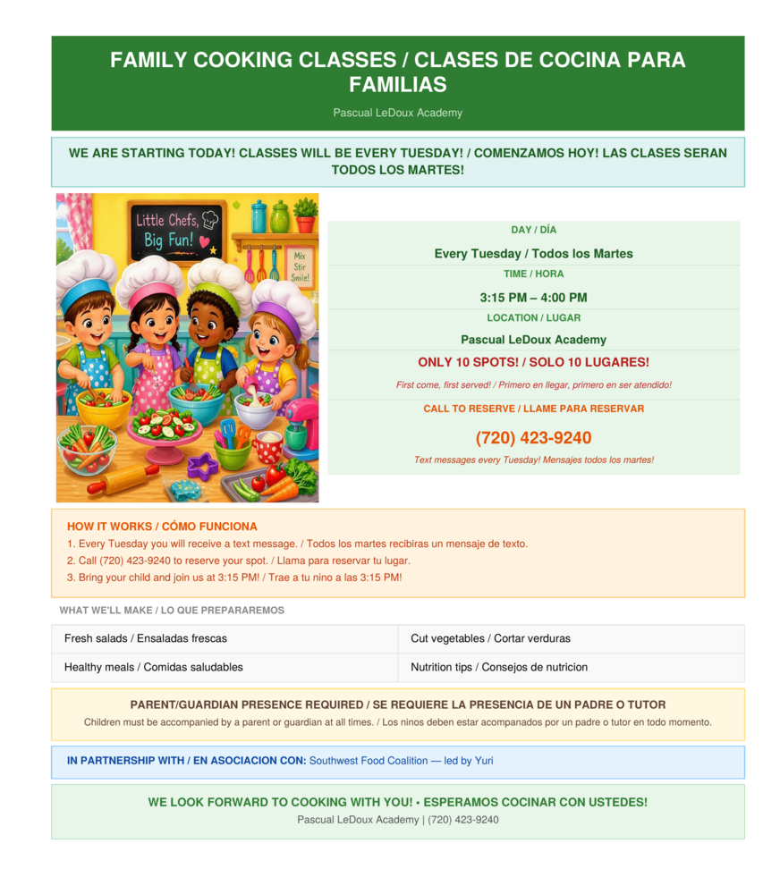 Cooking class info
