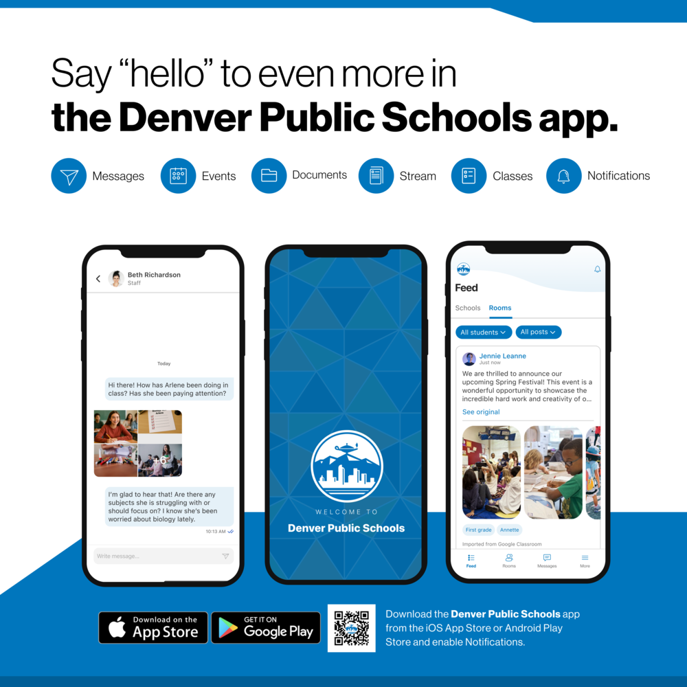 Picture of graphic marketing the Denver Public Schools app