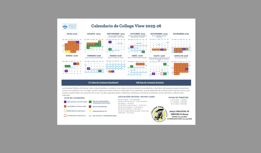 School calendar Spanish