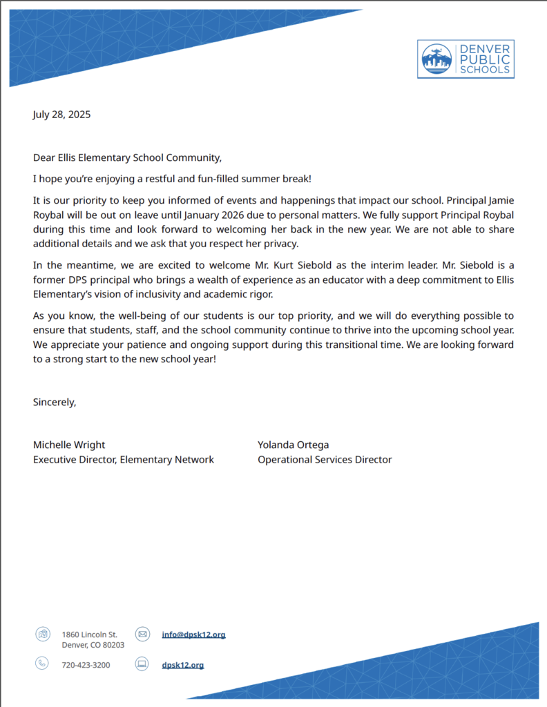 Ellis Leadership Update Letter