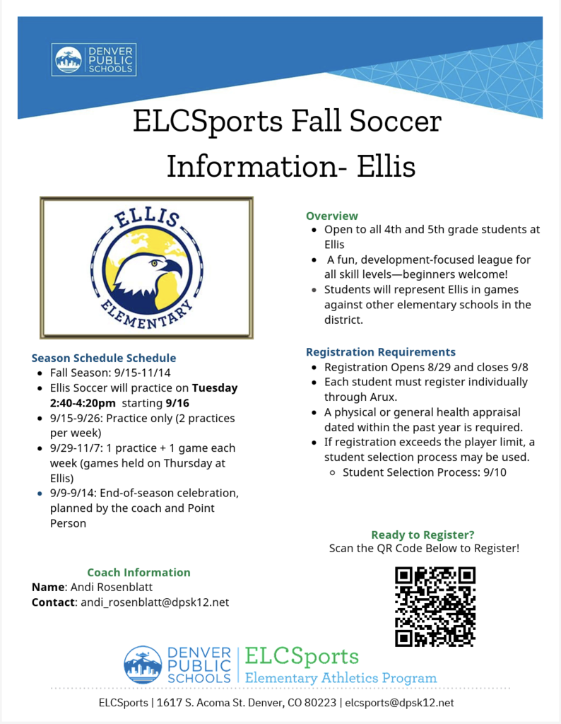 ELCSports Fall Soccer Flyer for Ellis Elementary