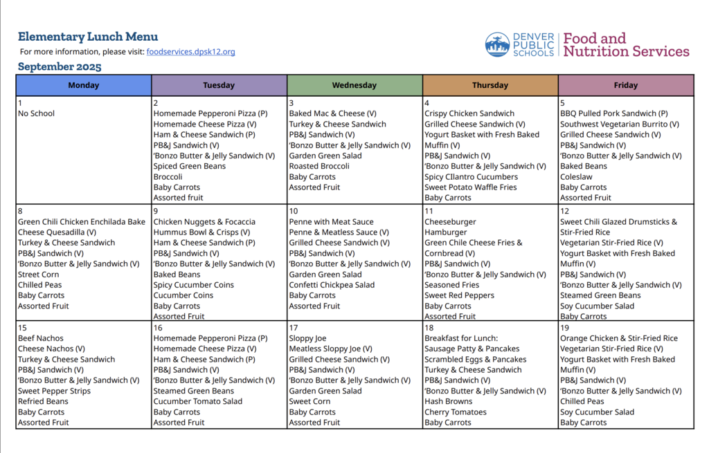September Lunch Menu