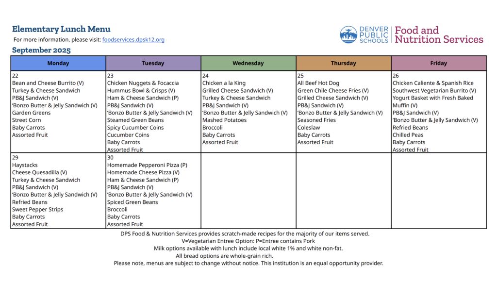 September Lunch Menu