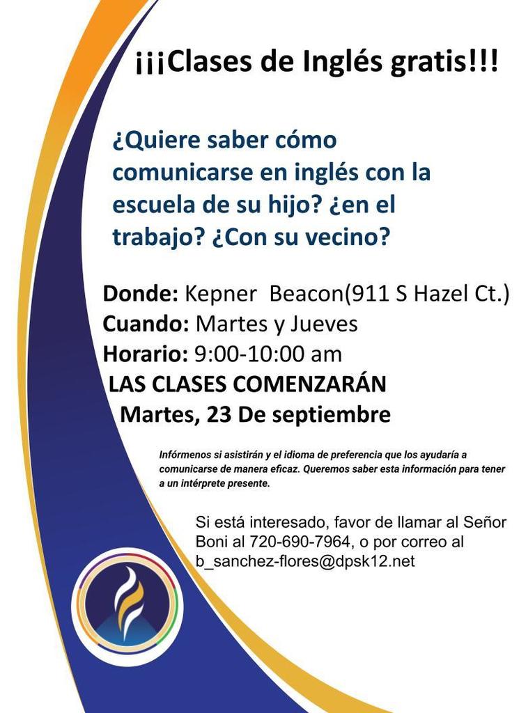 Free English class flyer in spanish