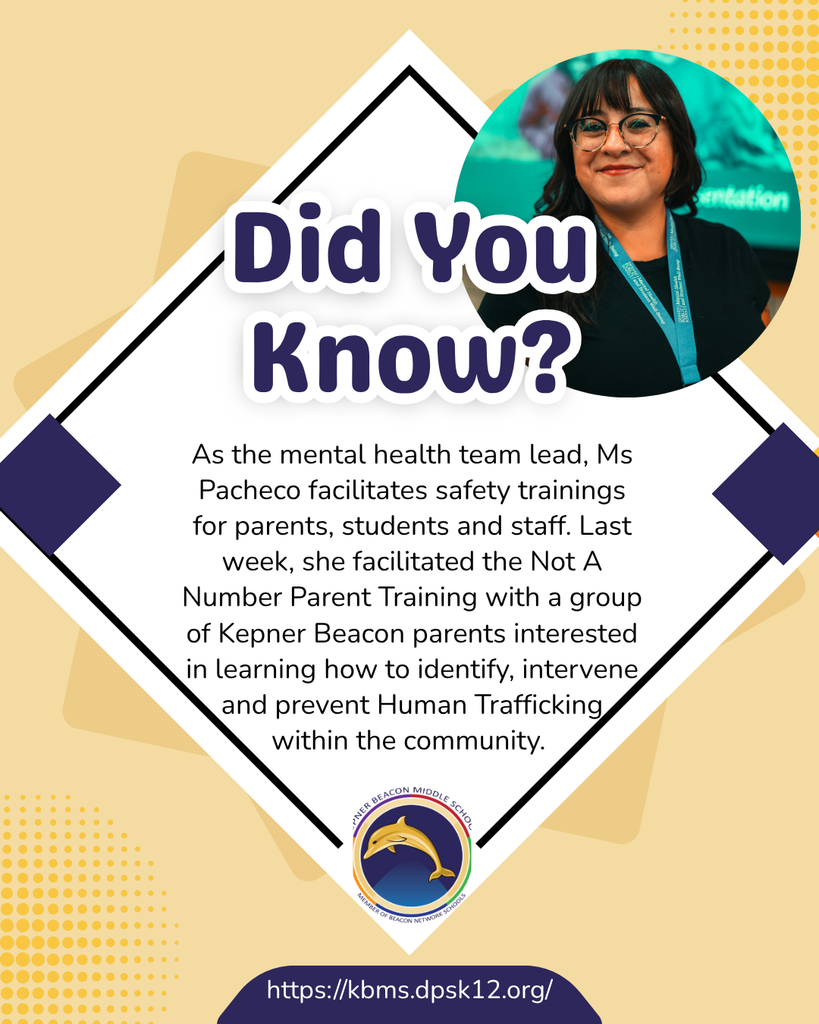 Ms. Pacheco is a passionate advocate for our community and plays a vital role in leading safety trainings for everyone at KBMS. Thank you, Ms. Pacheco, for all that you do!