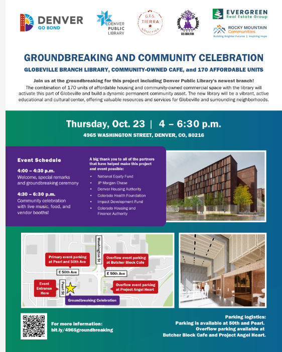 Groundbreaking and community celebration on Thursday October 23rd from 4pm to 6:30pm for more information go to bit.ly/4965groundbreaking.