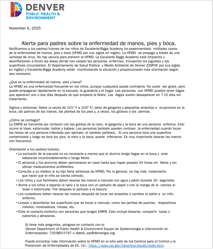 Notificación de la enfermedad de manos, pies y boca.