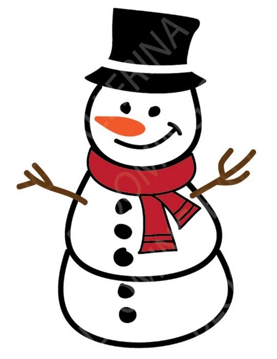 Cartoon snowman with red scarf