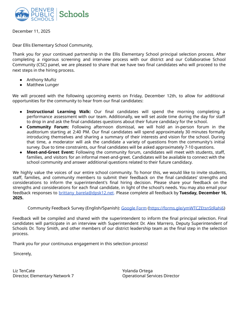 This is a letter from the Director of Elementary Network 7 and the Operational Services Director. The full letter has been sent to guardians and staff members via email. Please read the email in its entirety on that platform.