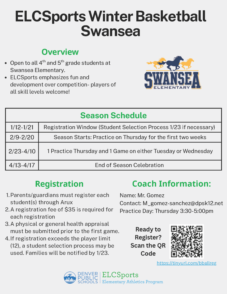 ELCSports: Winter Basketball Flyer for 4th and 5th grade families- English 