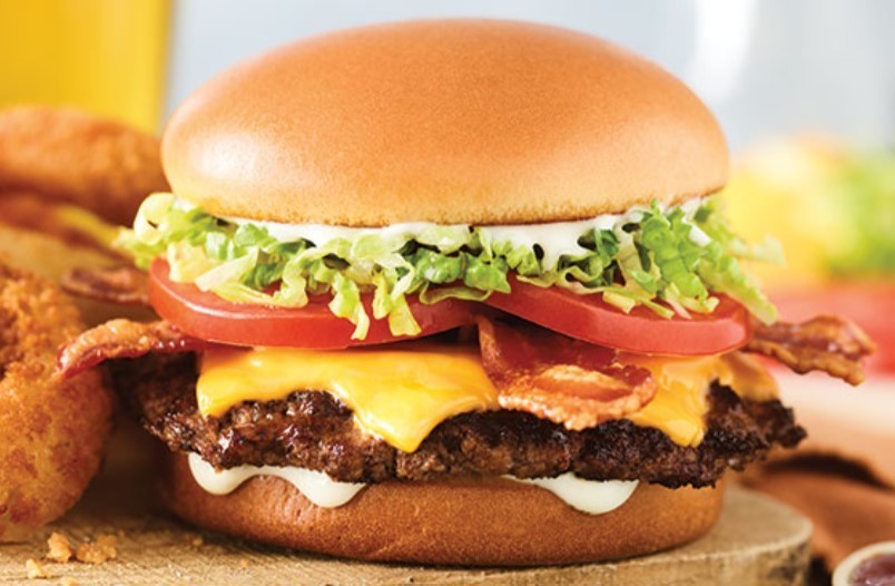 Cheese burger with bun, lettuce and tomatoes 