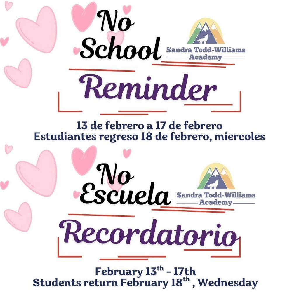 No School 13 and 17 feb