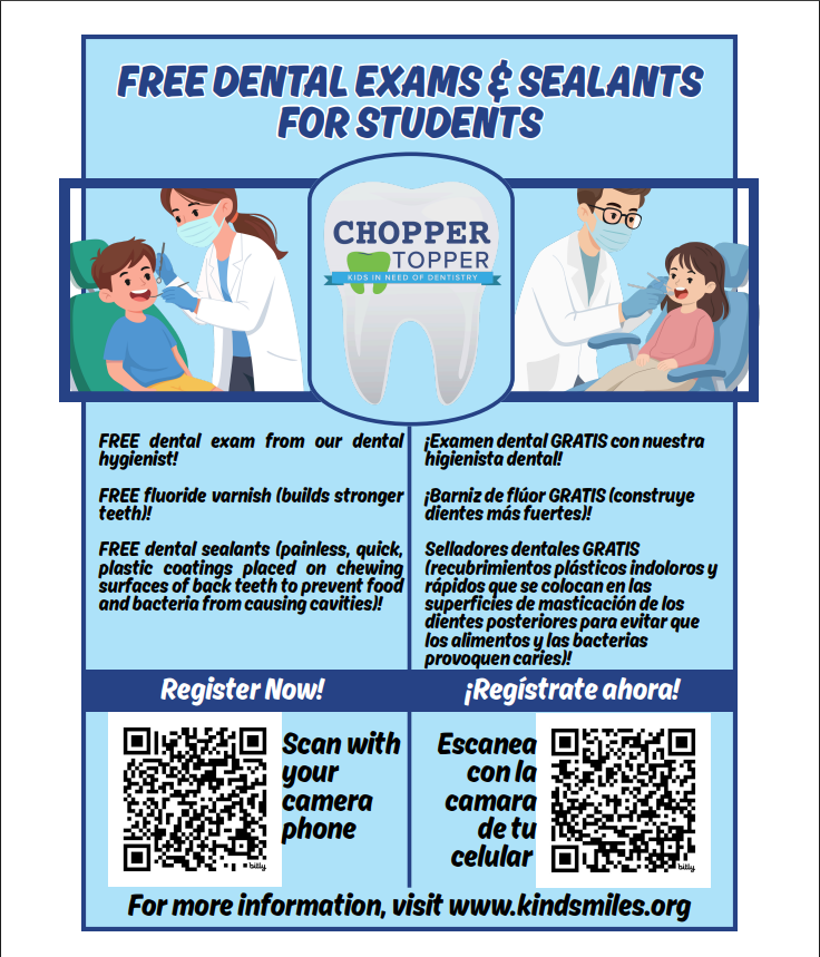*QR code to sign your student up for a free dental exam at EBA *Código QR para inscribir a tu estudiante a un examen dental gratuito en EBA