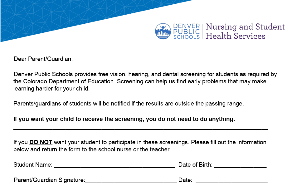 Screener opt out. Information in the body of the text