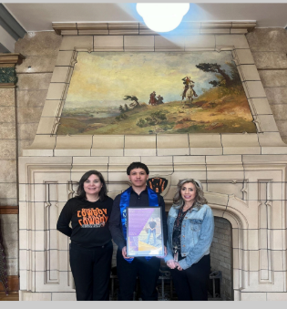 Student with principal and counselor 