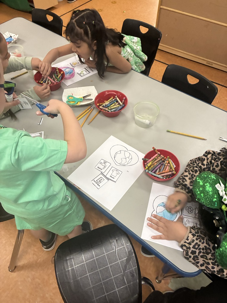 class 113 cutting, gluing, and coloring ways to take care of the earth