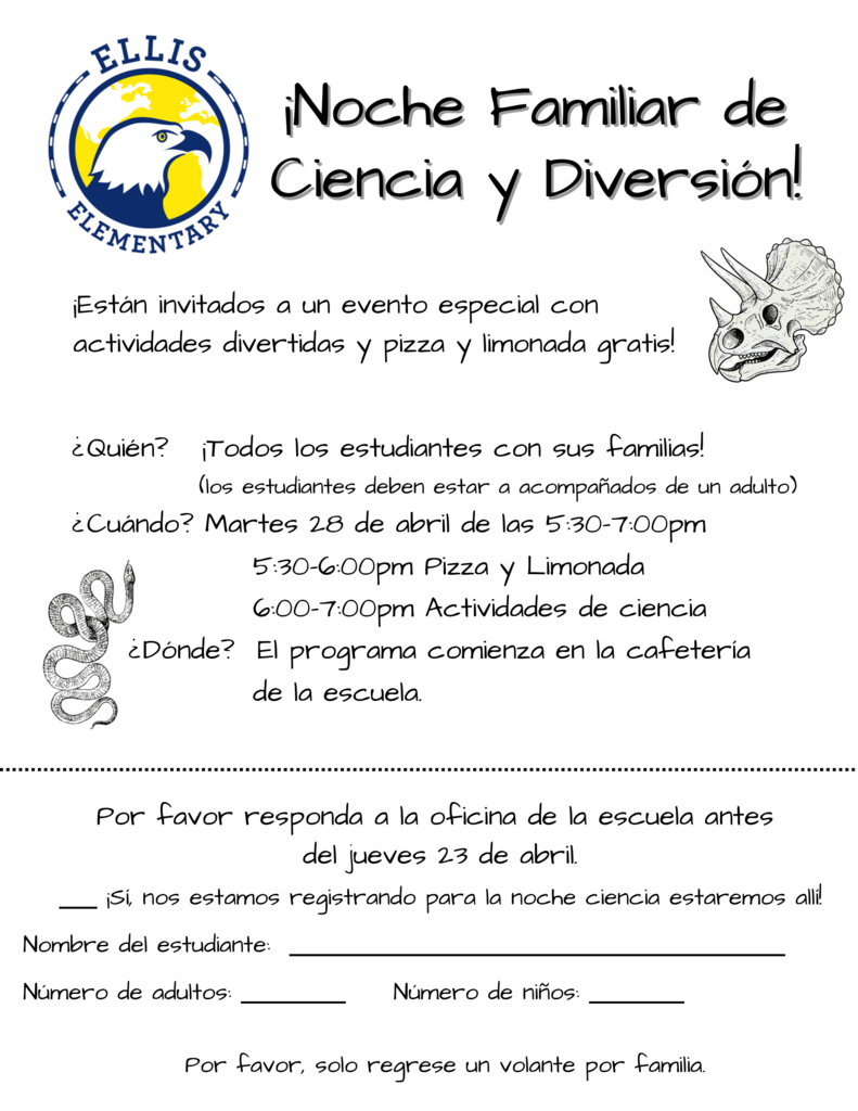 Ellis Science Night flyer with details in Spanish
