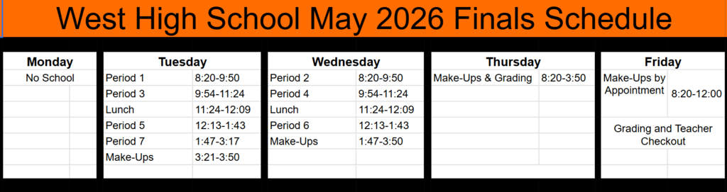 May Finals Schedule 2026