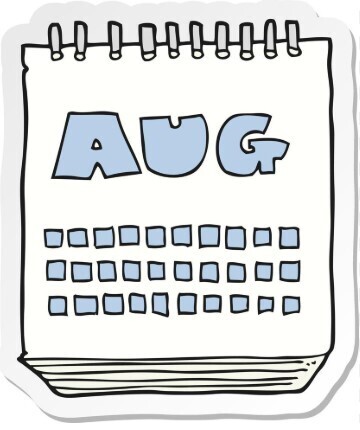 Cartoon calendar for the month of August