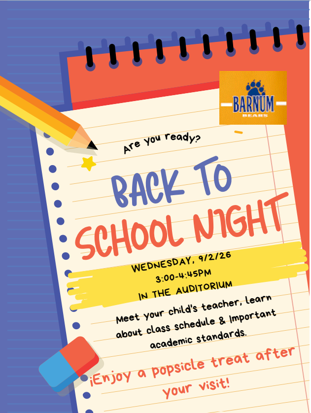 An open notebook with "Back to School Night" in large letters, an eraser, and a pencil.