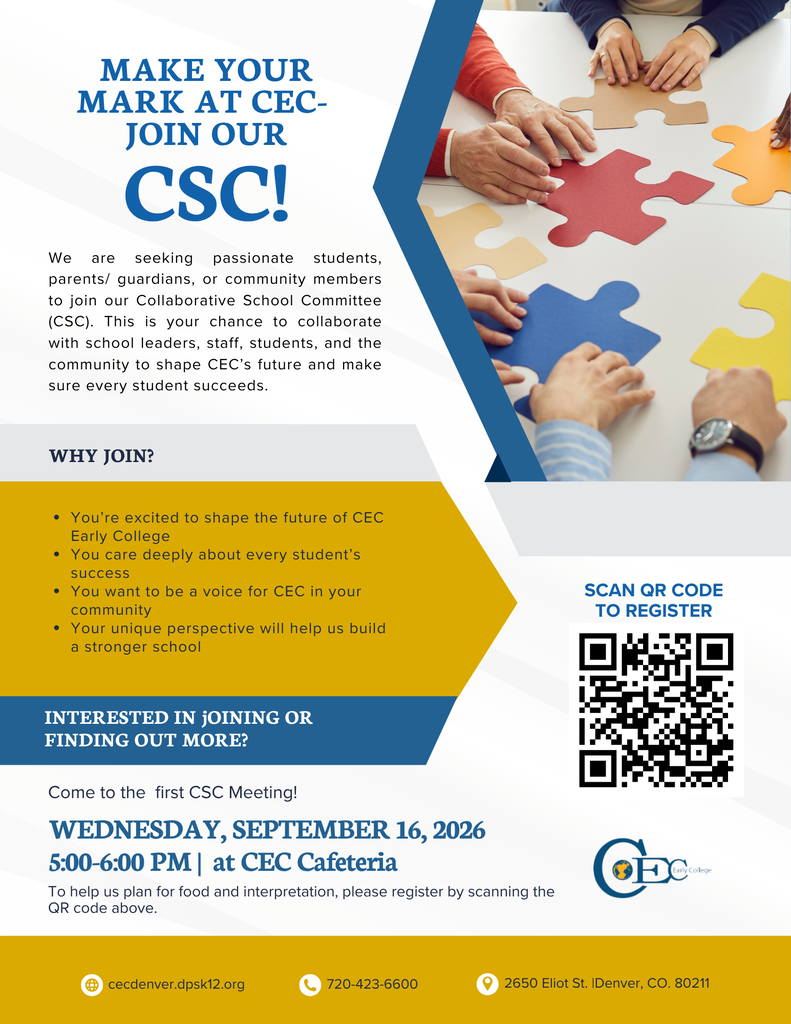 Flyer for CEC's CSC. It has a QR code for registration. It shows hands holding puzzle pieces.
