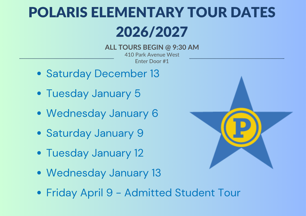 Tour Dates- December 13, January 5, 6, 9, 12, 13 and April 19 only for admitted families. Tours begin at 9:30 AM