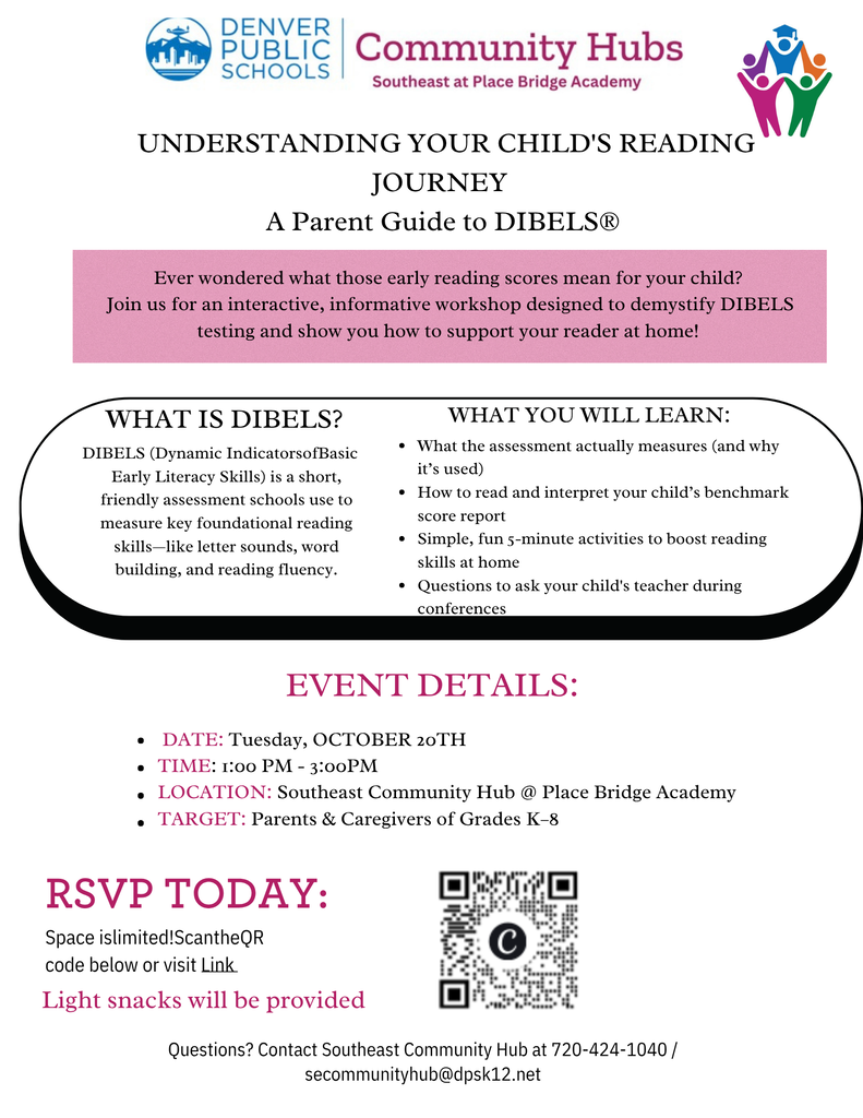An informational poster has a QR code, text, and logos. The date, time, and location are listed.