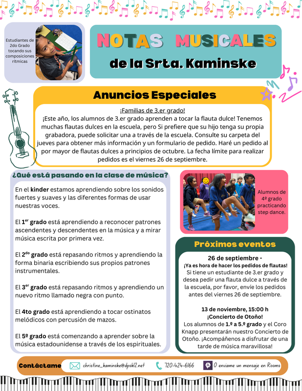 September Music Newsletter in Spanish