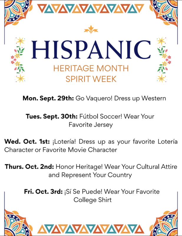 Hispanic Heritage Month Spirit Week flyer