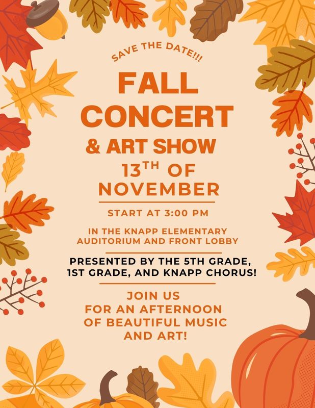 Fall Concert Flyer in English with date and time information. This flyer is in English.