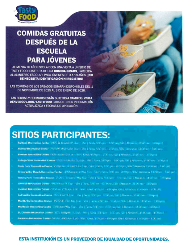 Spanish Flyer for Free after school meals and participating  site addresses