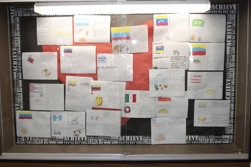 Bulletin board with information about different countries