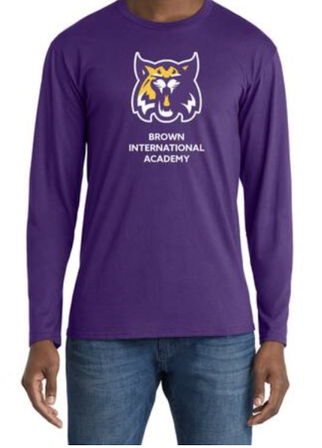 Purple long sleeve shirt with Brown logo