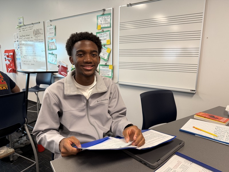 Student working during English class