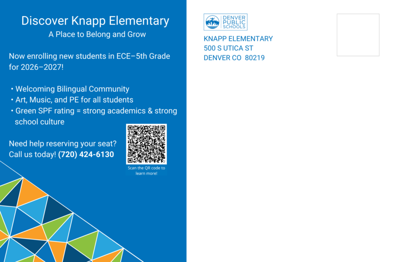 English Flyer with information for Knapp Enrollment 2026-27