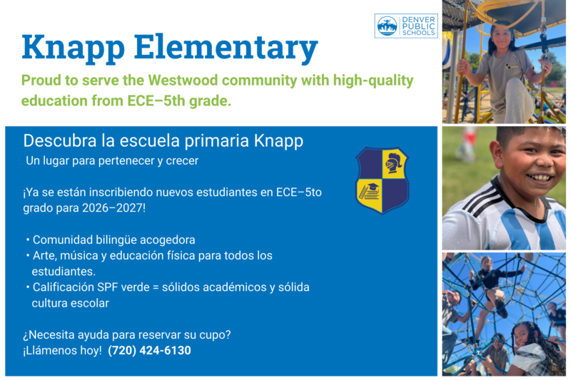 Spanish Flyer with information for Knapp Enrollment 2026-27
