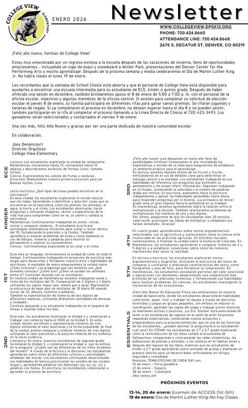 January Newsletter- Spanish 