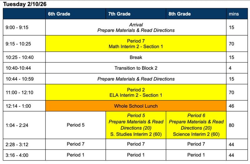 Interim Schedule - Tuesday