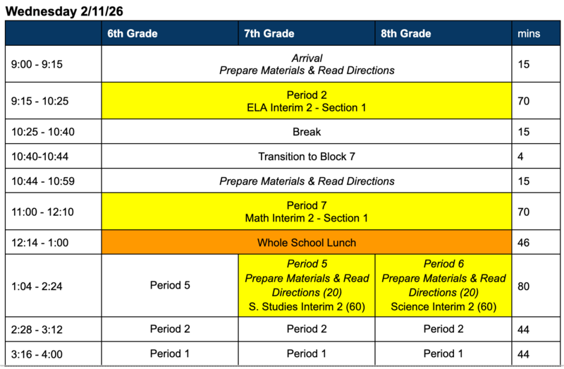 Interim Schedule - Wednesday