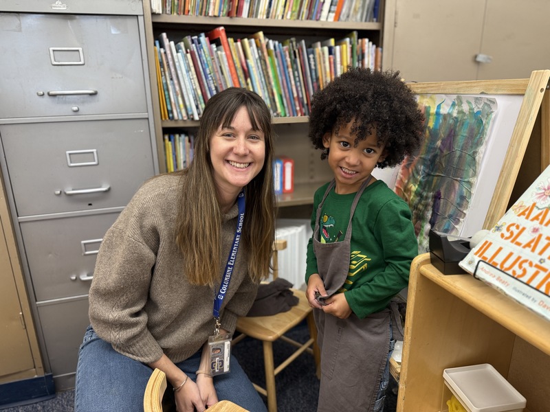 Easton and Sarah in their classroom