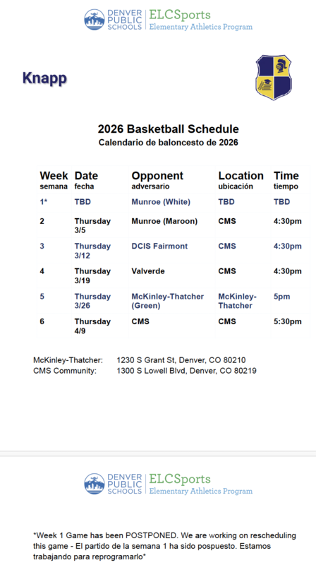 Schedule for Knapp's Basketball Schedule