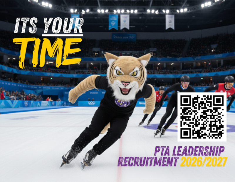 PTA Leadership Recruitment Campaign Logo - Bobcat Speed skater