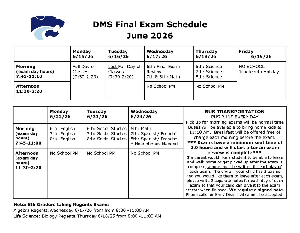 DMS Final Exam Schedule