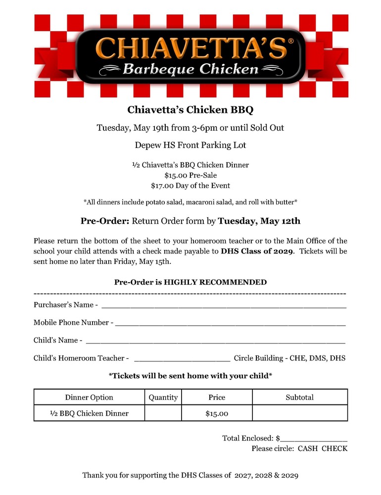 Chiavetta's BBQ Chicken Dinner Flyer