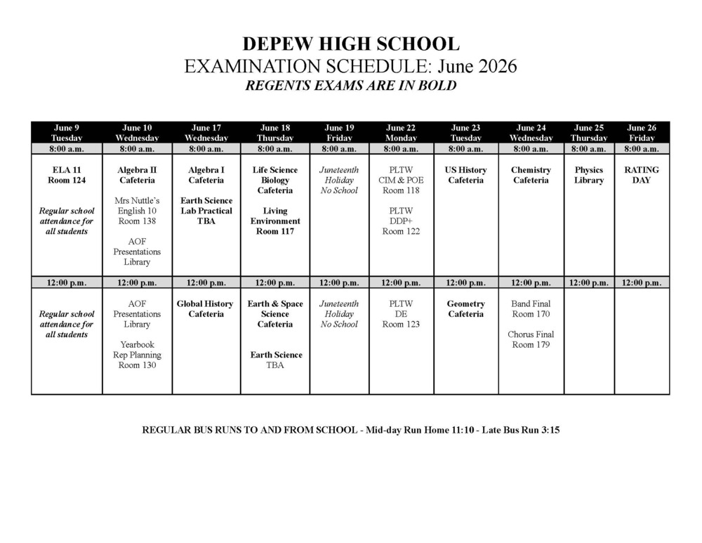 DHS June Regents Exam schedule