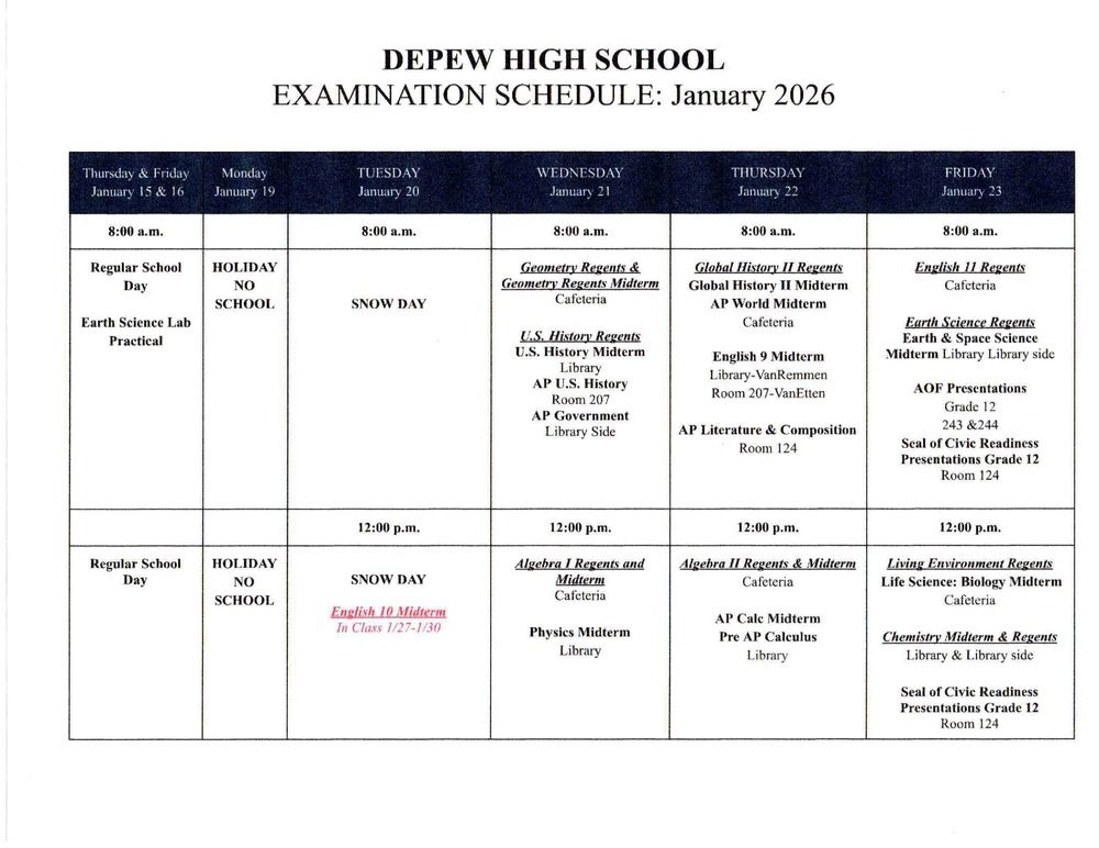 DHS Midterm and Regents Exam Schedule
