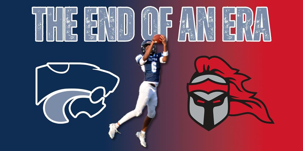 the end of an era with football player and depew and lancaster logo