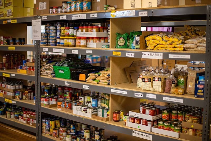 food on shelves at a food pantry