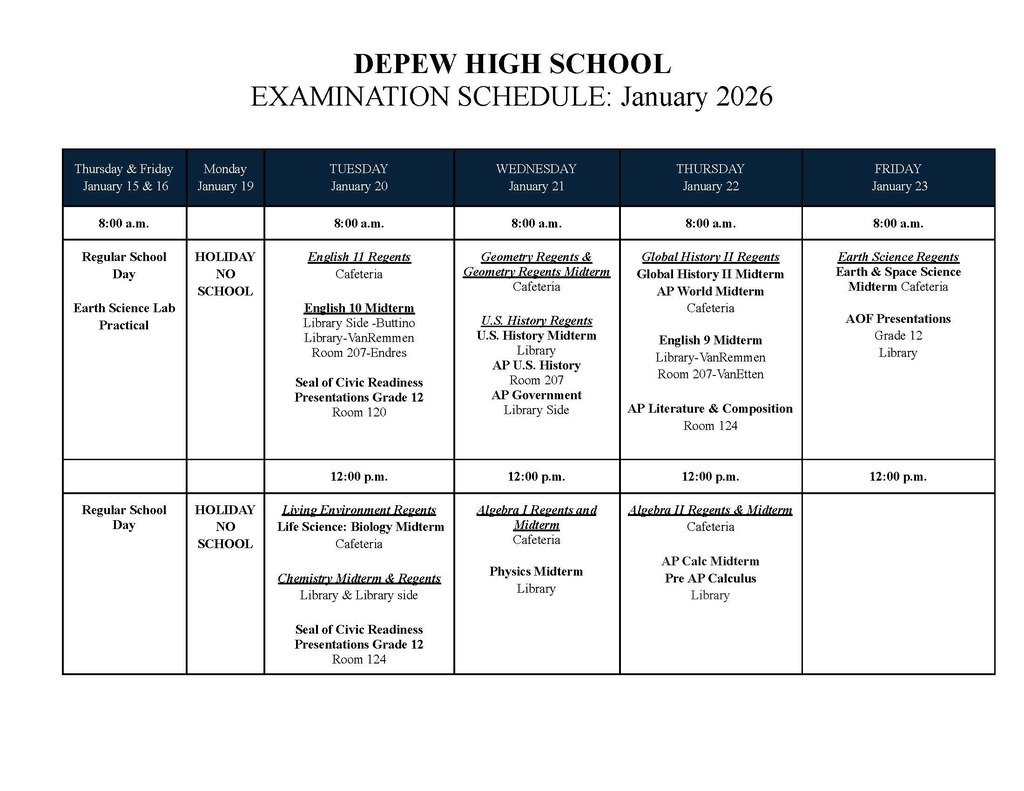 DHS Midterm and Regents Exam Schedule